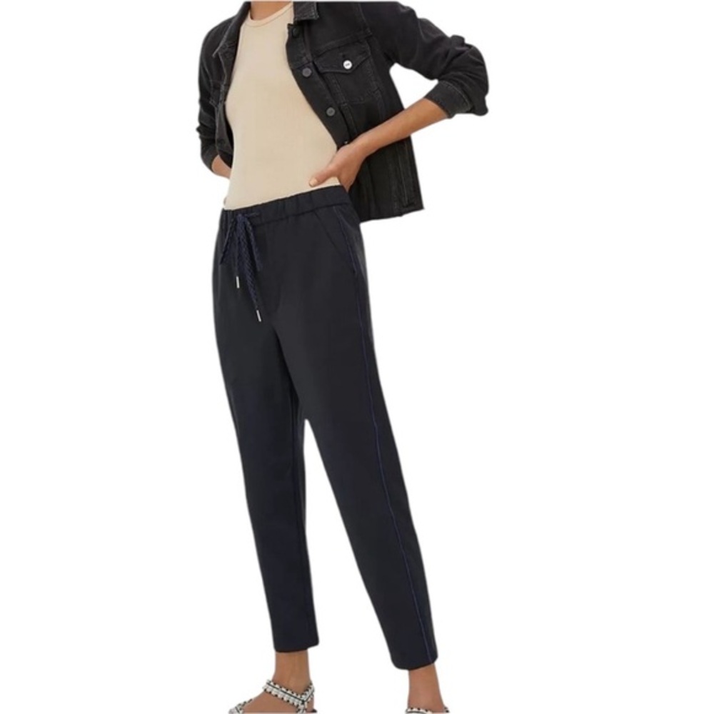 Anthropologie MAEVE Black PURPLE TRIM Drawstring Pull-on Jogger Track Pants L